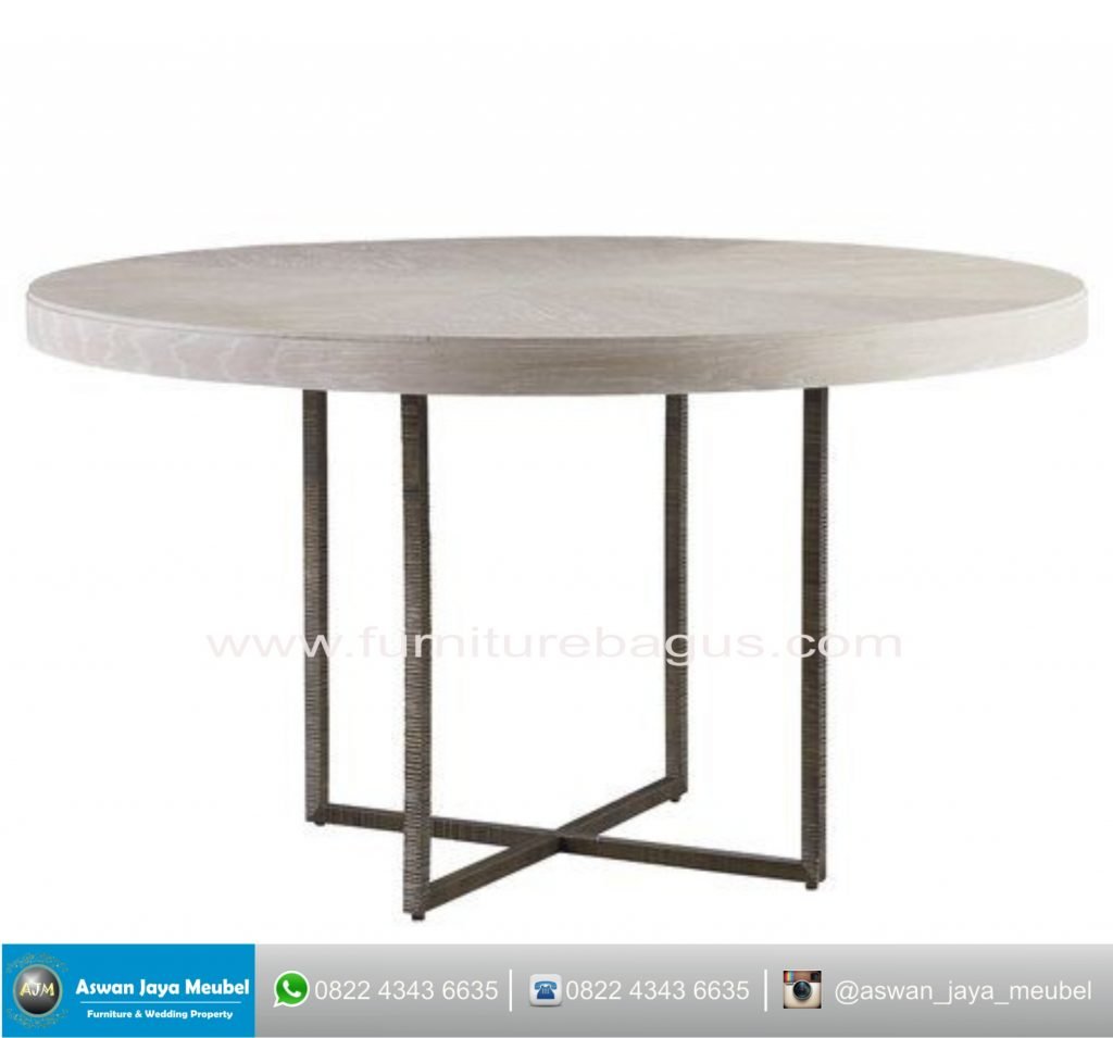 meja kayu bulat kombinasi besi